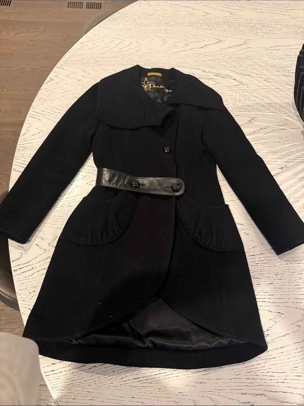 Mackage Black Wool-Blend Double-Breasted Belted Pea Coat